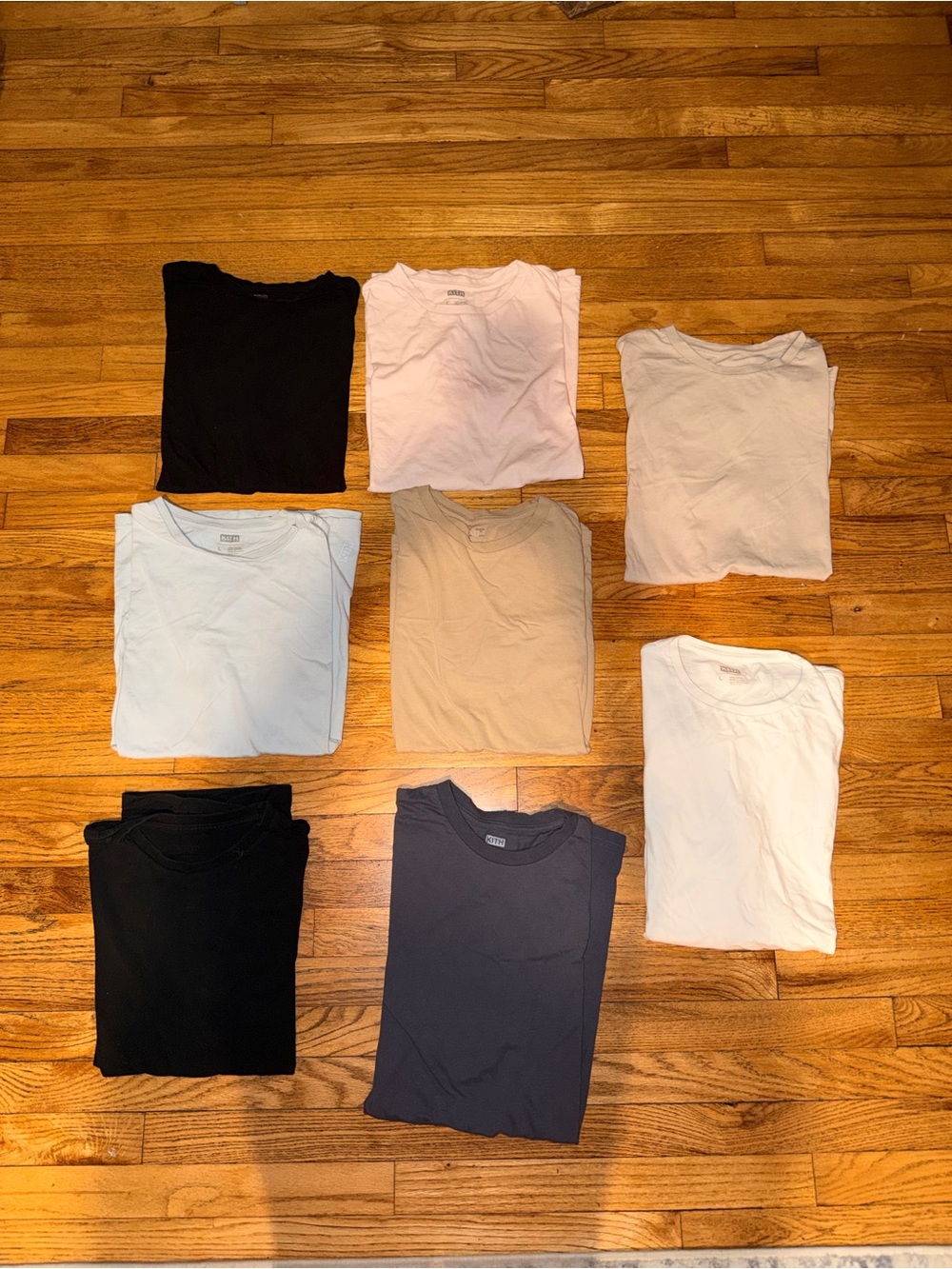 Bundle of 8 KITH Neutral Crew Neck Tee Bundle - Black, White, Beige, Light Blue